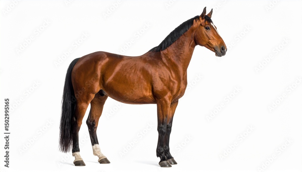 Realistic Horse Standing on White Background with Soft Studio Shadow Realistic Horse Standing on White Background with Soft Studio Shadow