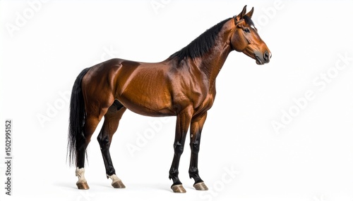 Realistic Horse Standing on White Background with Soft Studio Shadow