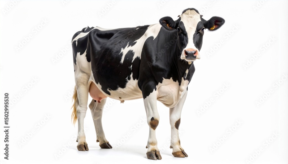 Realistic Holstein Dairy Cow Black and White Standing Isolated on White Background Realistic Holstein Dairy Cow Black and White Standing Isolated on White Background