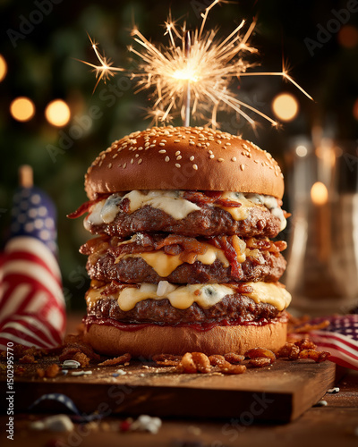 burger with sparklers and patriotic theme