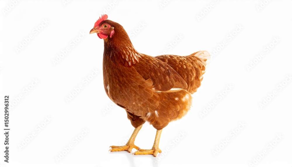 Fototapeta premium Realistic Brown Laying Hen Standing Isolated on White Background in Soft Studio Light