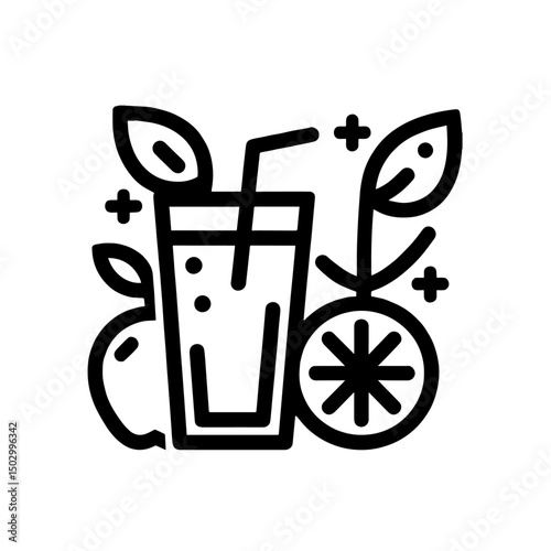 fresh juice icon, minimal outline vector, transparent background