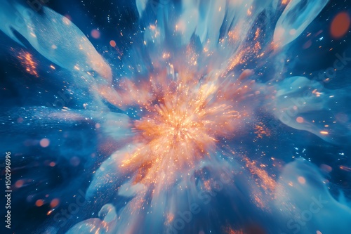 Abstract Cosmic Explosion of Blue and Orange Sparks