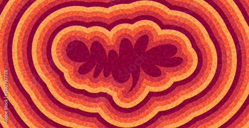 Magenta speech bubble with fiery concentric rings in orange and red tones. Vector illustration.
