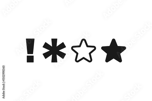 exclamation, asterisk, and star icon and outline unique