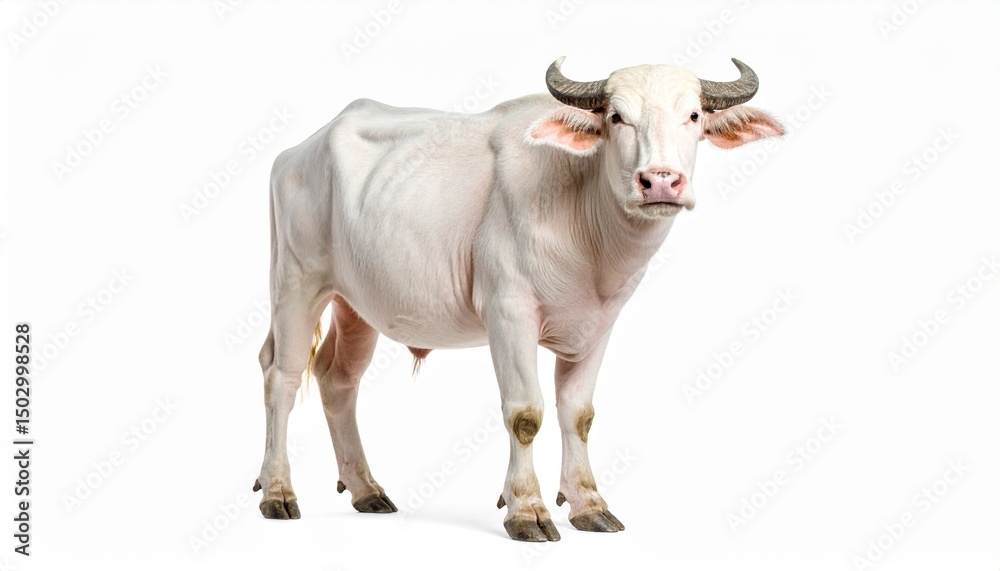 Realistic White Water Buffalo Standing Isolated on Pure White Background Realistic White Water Buffalo Standing Isolated on Pure White Background
