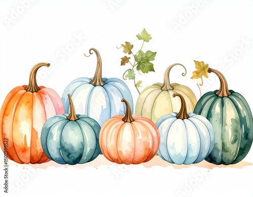 pretty autumn pumpkins fall colours white background 