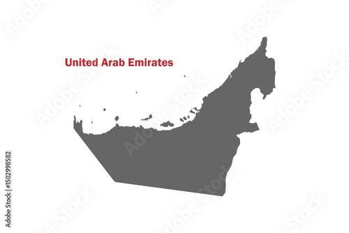 United Arab Emirates map on gray background vector, United Arab Emirates Map Outline Shape Gray on White Vector Illustration,