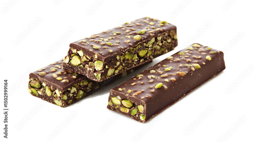 Obraz premium Tasty pistachio chocolate bars isolated on a white background