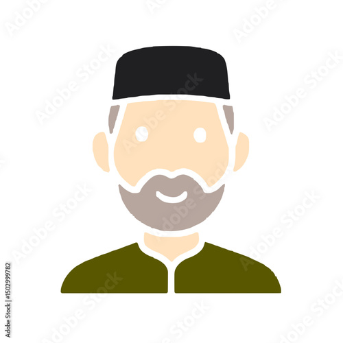 Elderly Muslim Man Character Illustration in Traditional Islamic Outfit with Cap photo
