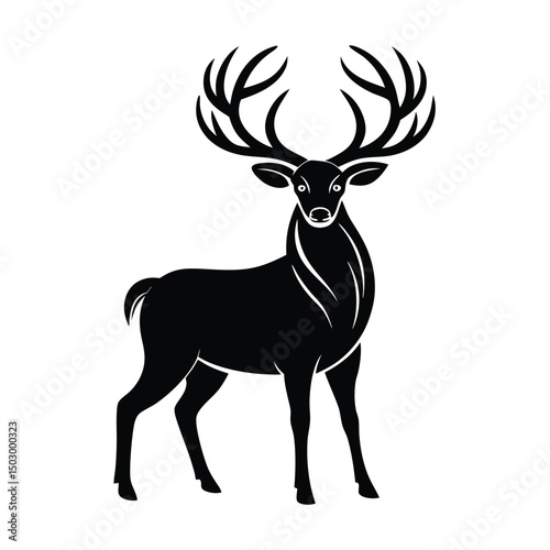 Deer silhouette black and white vector illustration, Extinct animal Irish Elk silhouette vector illustration