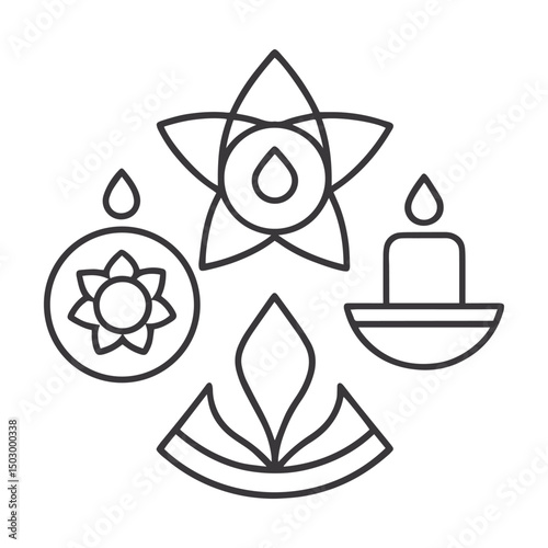 Abstract Geometric Lotus Flowers & Candle Flames Minimalist Line Art