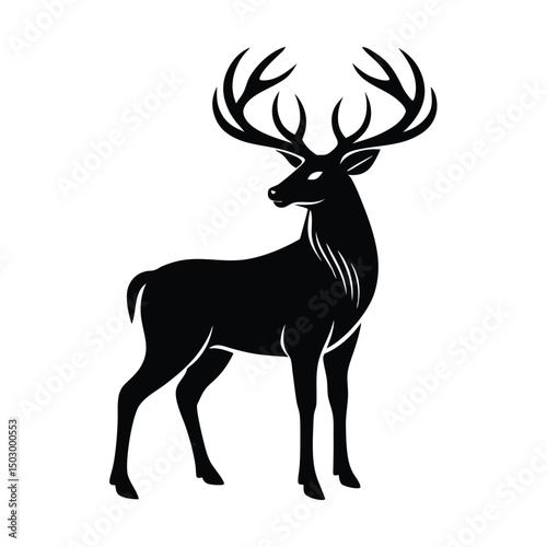 Deer silhouette black and white vector illustration, Extinct animal Irish Elk silhouette vector illustration
