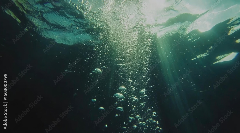 Fototapeta premium Sunlight beams through murky underwater