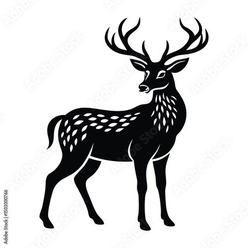 Deer silhouette black and white vector illustration, Extinct animal Irish Elk silhouette vector illustration