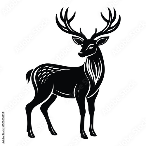 Deer silhouette black and white vector illustration, Extinct animal Irish Elk silhouette vector illustration