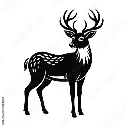 Deer silhouette black and white vector illustration, Extinct animal Irish Elk silhouette vector illustration