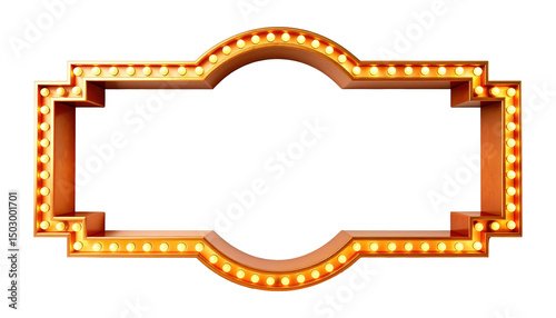 A large, yellow sign with a black border. The sign is lit up with many small lights