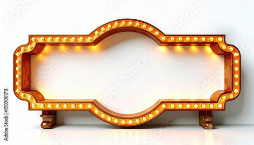 A sign with a large, yellow lighted circle in the middle. The sign is empty and has a vintage feel to it