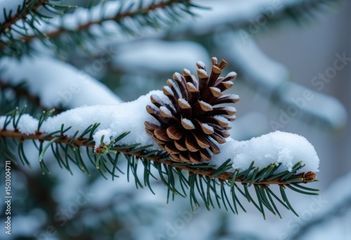 Wallpaper Mural Snow-covered pine cone resting on a branch in a winter landscape Torontodigital.ca
