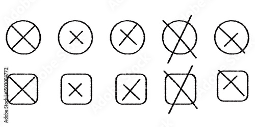 手書きのバツチェックマークシンプルセット　黒〜Handwritten cross check mark simple set Black〜