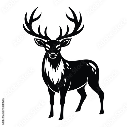Deer silhouette black and white vector illustration, Extinct animal Irish Elk silhouette vector illustration