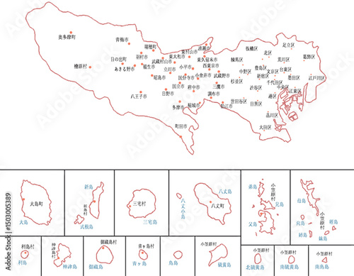 東京都　地図　白　斑点　イラスト