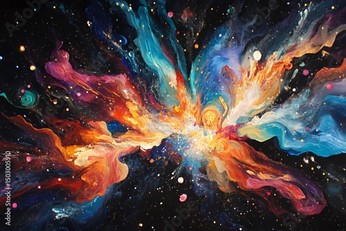 Abstract Cosmic Nebula Painting Exploding Colors
