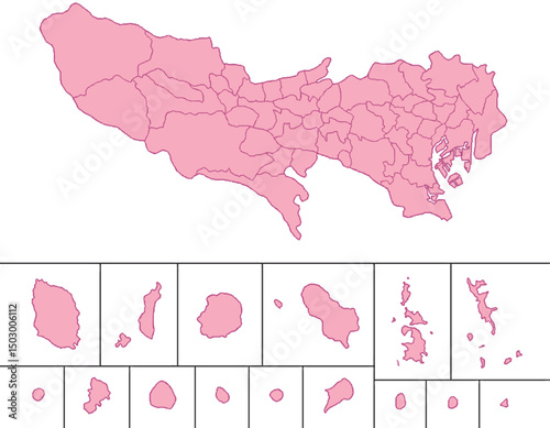 東京都　地図　ピンク　イラスト