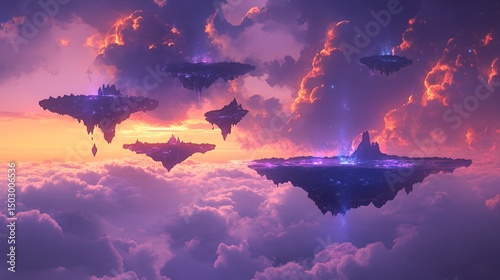 Floating Islands Above a Sunset Sky Fantasy Landscape