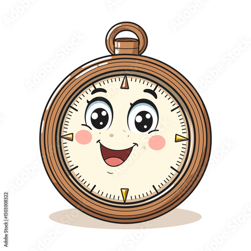 Happy cartoon compass with a smiling face and cheerful expression  