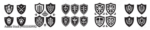 shield silhouette icon vector set