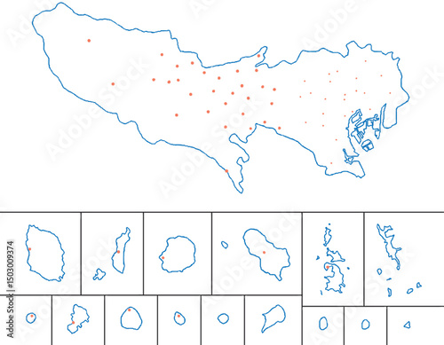 東京都　地図　白　斑点　イラスト