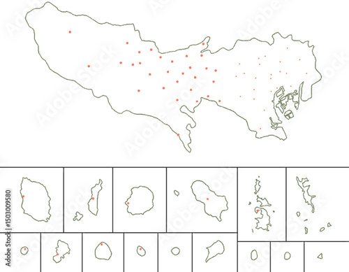 東京都　地図　白　斑点　イラスト
