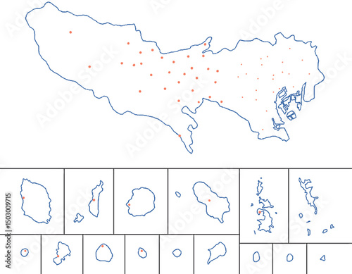 東京都　地図　白　斑点　イラスト