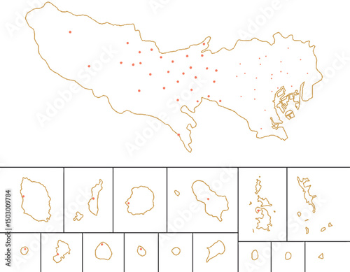 東京都　地図　白　斑点　イラスト