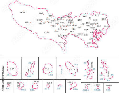 東京都　地図　白　斑点　イラスト