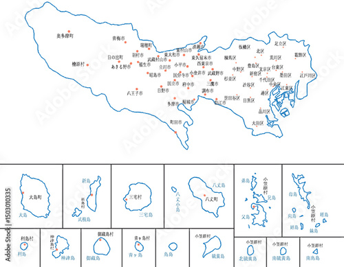東京都　地図　白　斑点　イラスト