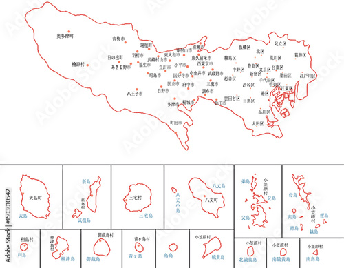 東京都　地図　白　斑点　イラスト