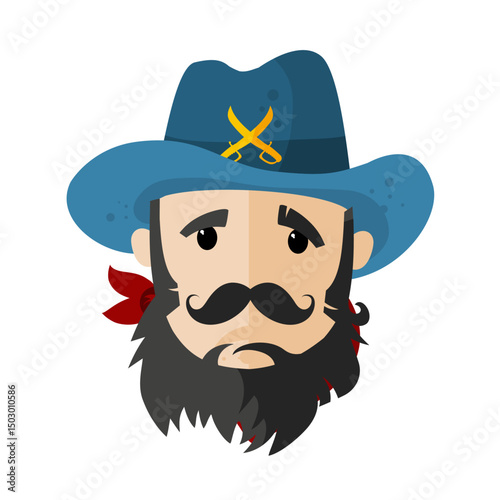 cute Civil War cavalry officer head with hat – vector illustration