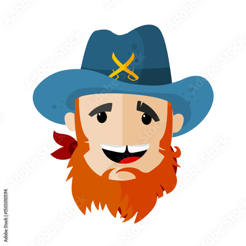 cute Civil War cavalry officer head with hat – vector illustration