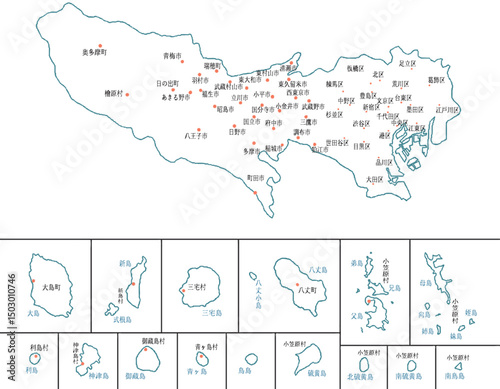 東京都　地図　白　斑点　イラスト