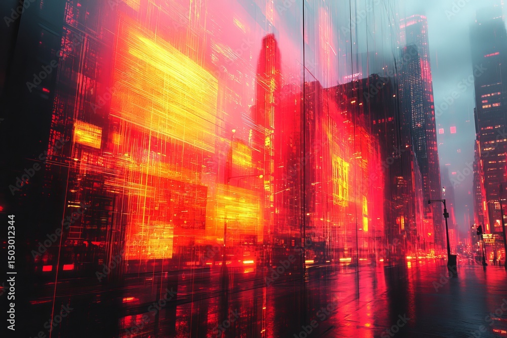 Fototapeta premium Futuristic Cityscape with Neon Lights and Motion Blur