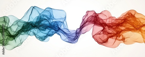 Abstract Colorful Flowing Wave Multicolored Particle Streams on White Background