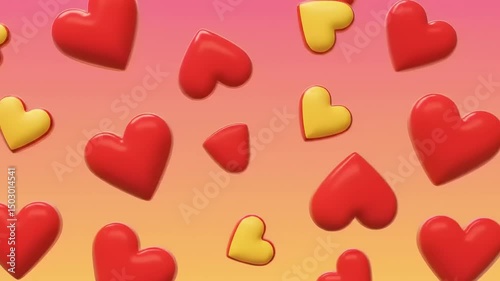 Colorful hearts in various sizes scattered over a soft gradient background, creating a playful atmosphere