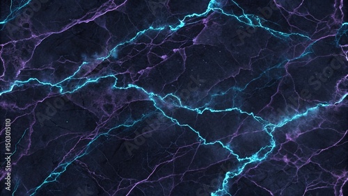 Dark marble texture with glowing teal and purple veins elegant background design