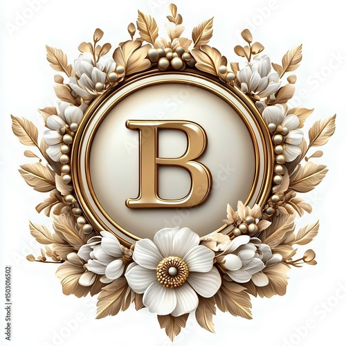 Elegant monogram logo design featuring a decorative floral arrangement with the letter B, ideal for branding and invitations.