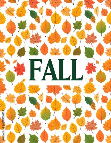 the word fall in a pattern of autumn leaves 