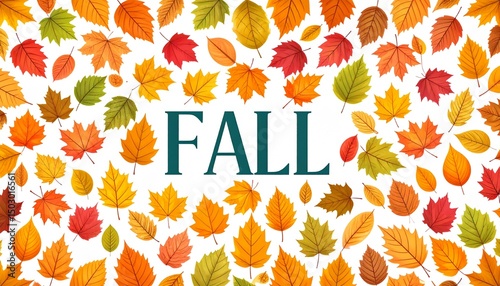 the word fall in a pattern of autumn leaves 