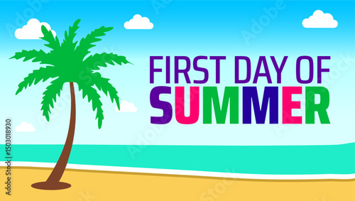 first day of summer background banner or poster design template. observed every year in June. Holiday concept. Use to any Template, card, poster, placard, template.